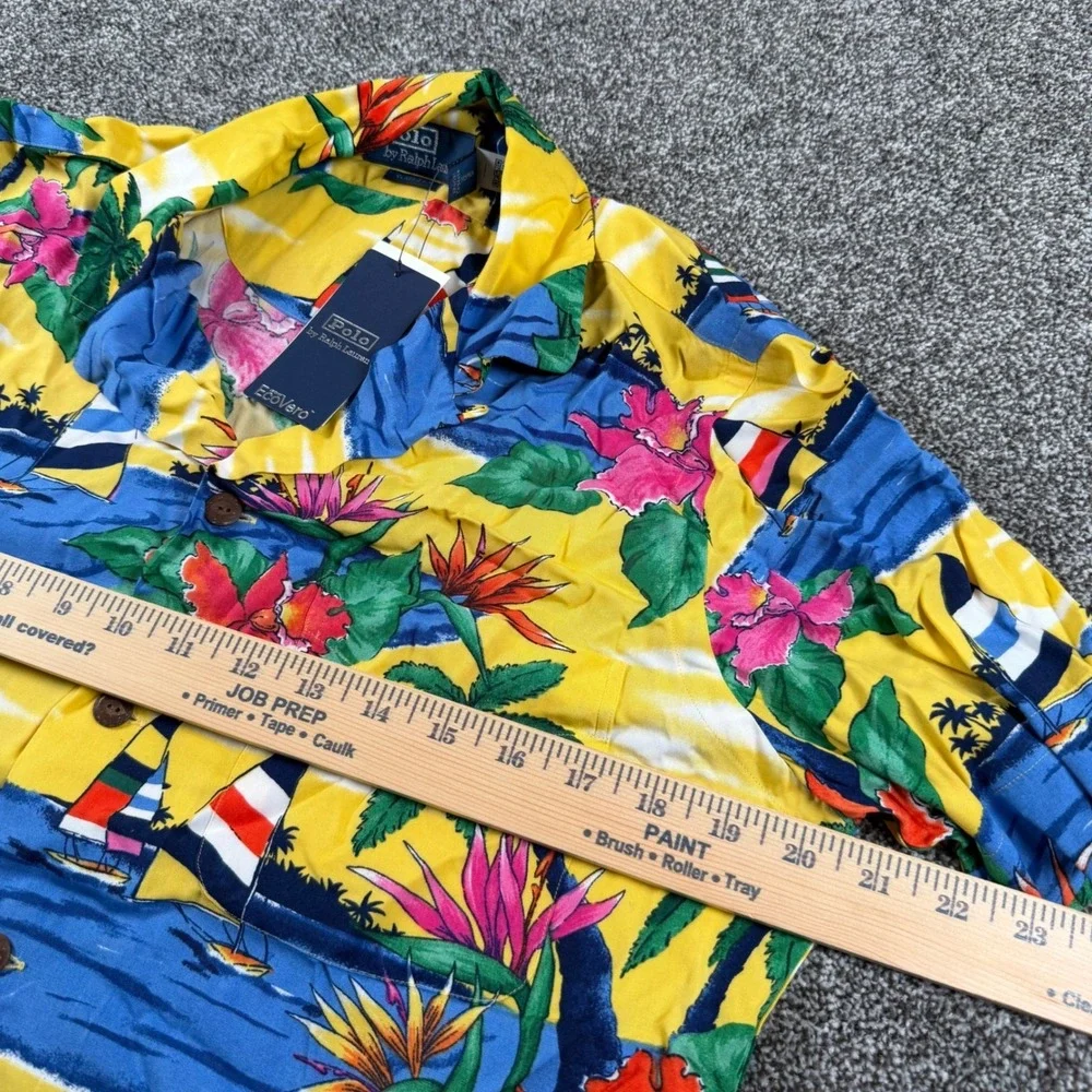 Polo Ralph Lauren Hawaiian Shirt Mens Small Yellow Tropical Sailboat EcoVero NWT